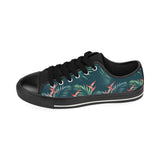 heliconia flowers, palm and monstera leaves on bla Men's Low Top Canvas Shoes Black