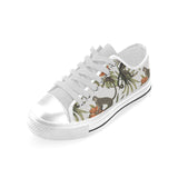 Monkey red hibiscus flower palm leaves floral patt Men's Low Top Canvas Shoes White