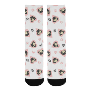 Cute pugs pink heart paw pattern Crew Socks