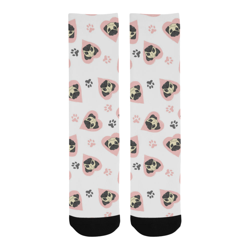 Cute pugs pink heart paw pattern Crew Socks