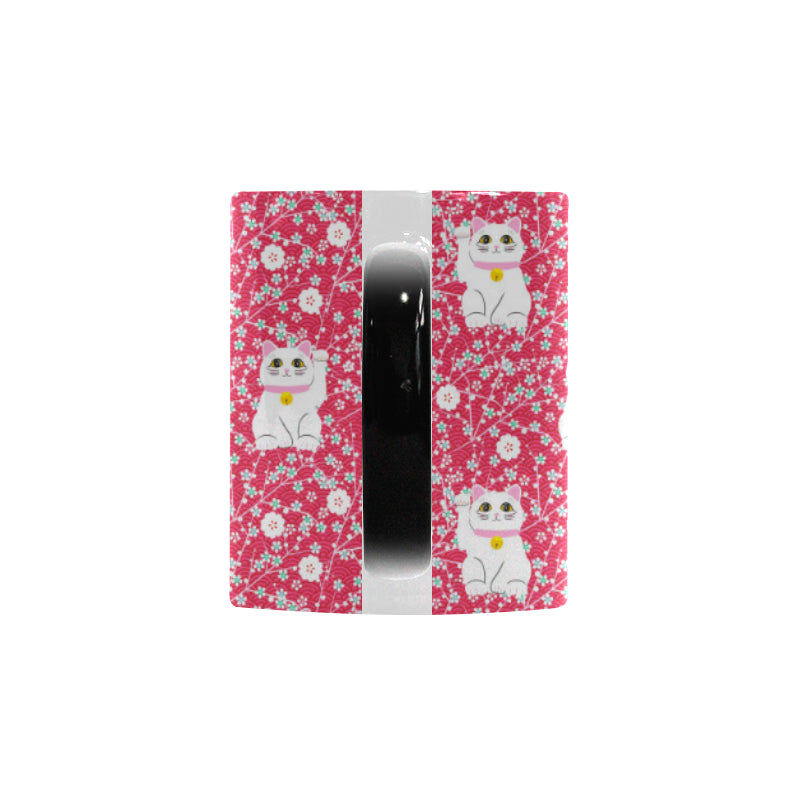 Maneki neko cat sakura pink background Morphing Mug Heat Changing Mug