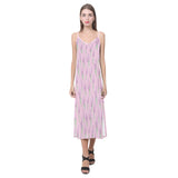 Lavender pattern pink background V-Neck Open Fork Long Dress