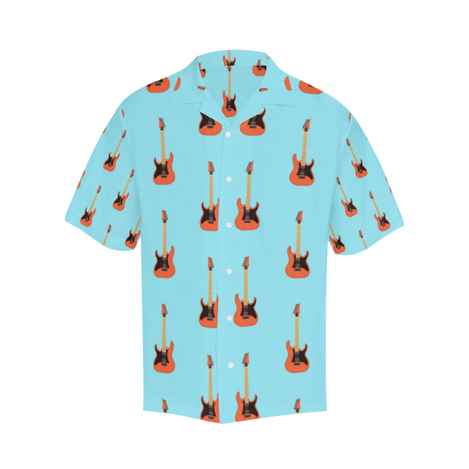 electric guitar pattern light blue background Men's All Over Print Hawaiian Shirt