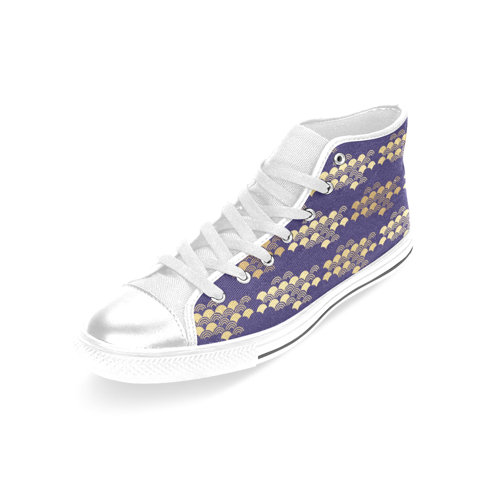 Beautiful japanese fan pattern Women's High Top Canvas Shoes White