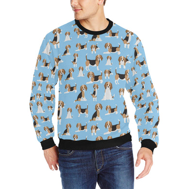 Beagle dog blue background pattern Men's Crew Neck Sweatshirt