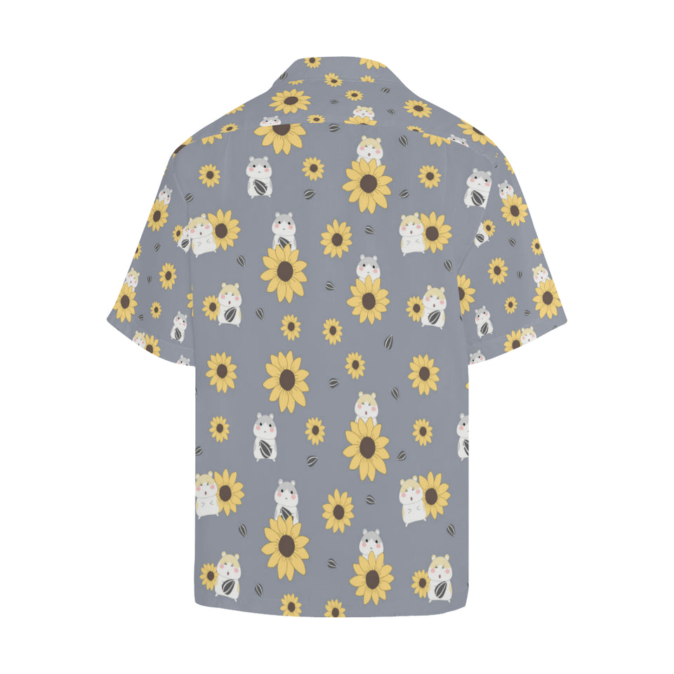 Cute hamster sunflower pattern background Men's All Over Print Hawaiian Shirt