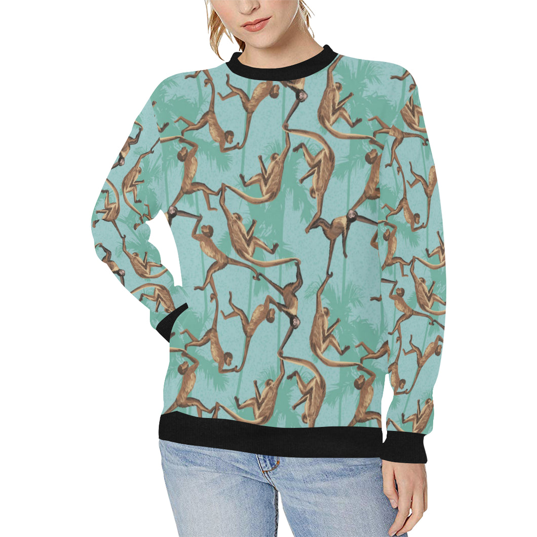 Monkey Palm tree background Women's Crew Neck Sweatshirt