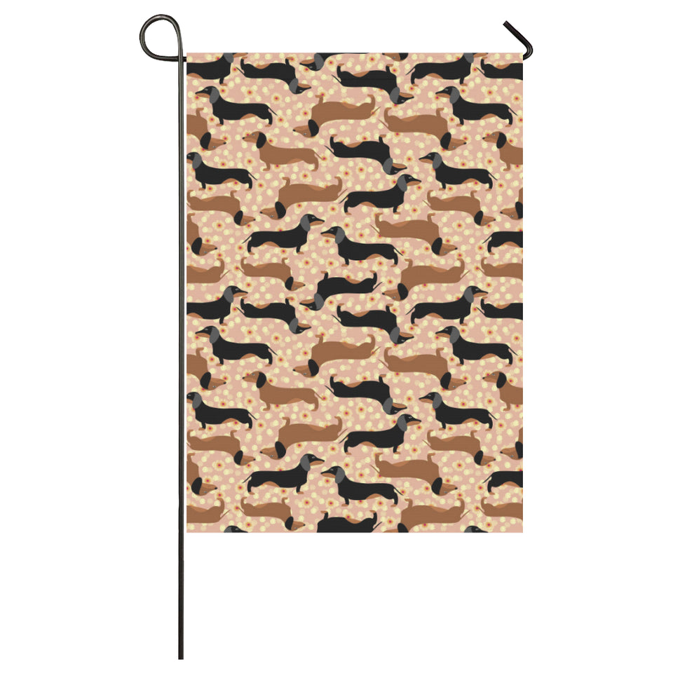 Dachshund floral background House Flag Garden Flag