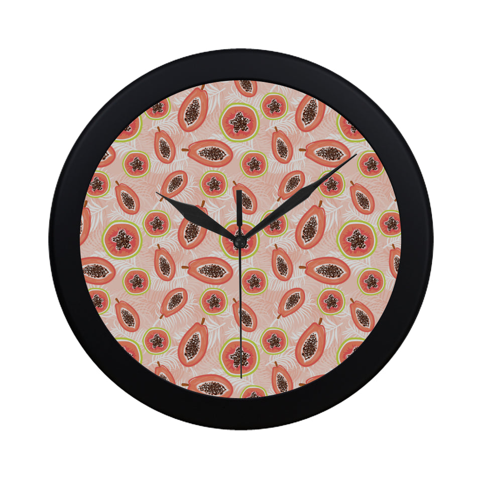 papaya leaves pattern Elegant Black Wall Clock