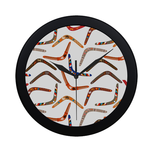 Boomerang Australian aboriginal ornament pattern Elegant Black Wall Clock