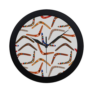 Boomerang Australian aboriginal ornament pattern Elegant Black Wall Clock