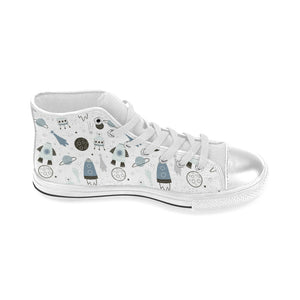Hand drawn space elements space rocket star planet Women's High Top Canvas Shoes White