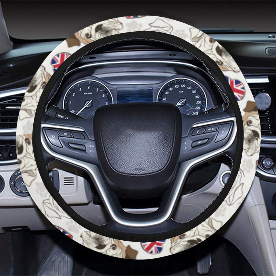 English Bulldog Pattern Print Design 01 Car Steering Wheel Cover