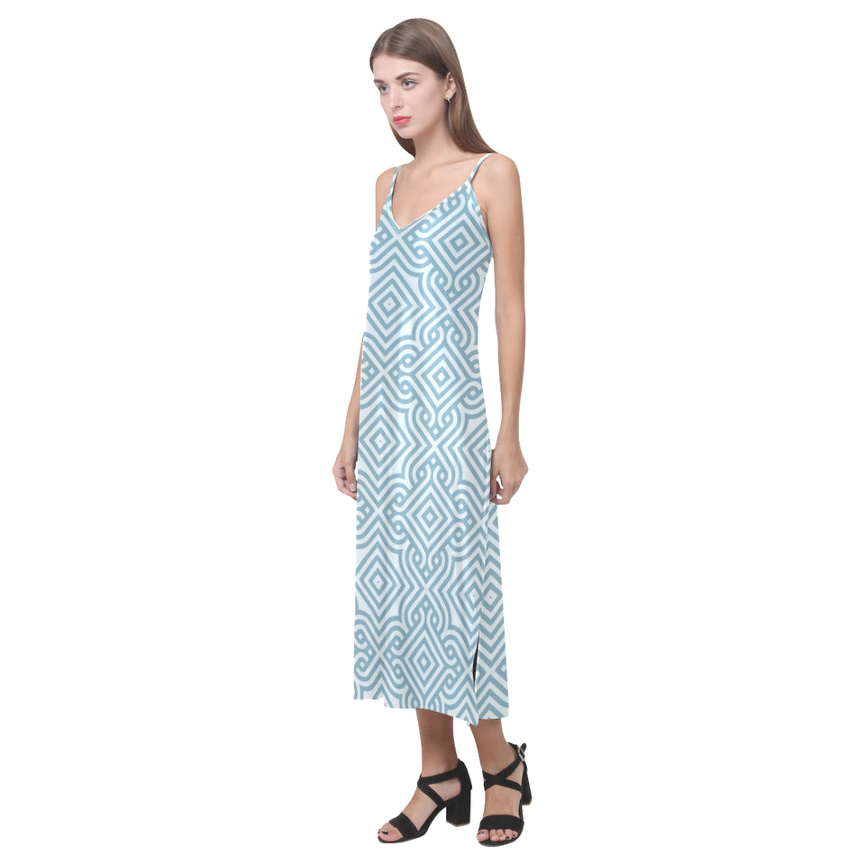 arabic pattern V-Neck Open Fork Long Dress