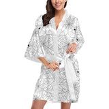 Spider web cobweb pattern white background Women's Short Kimono Robe