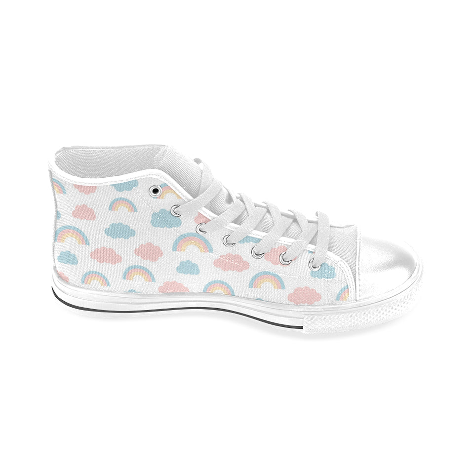 Cute rainbow clound pattern Men's High Top Canvas Shoes White