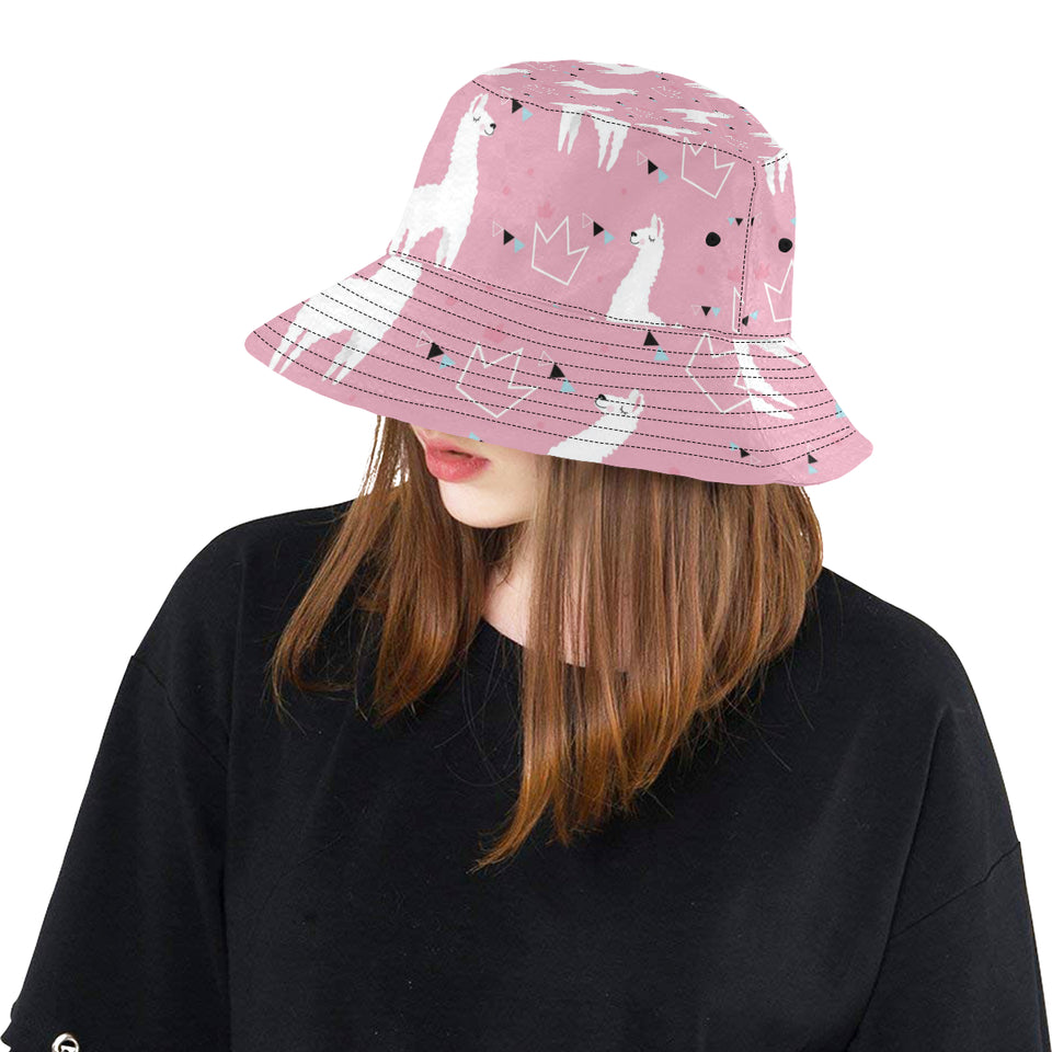 Llama Alpaca pink background Unisex Bucket Hat