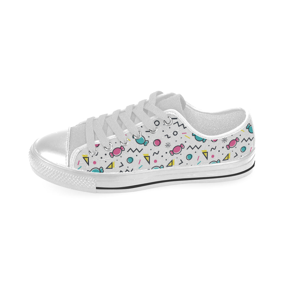 Candy design pattern Men's Low Top Shoes White