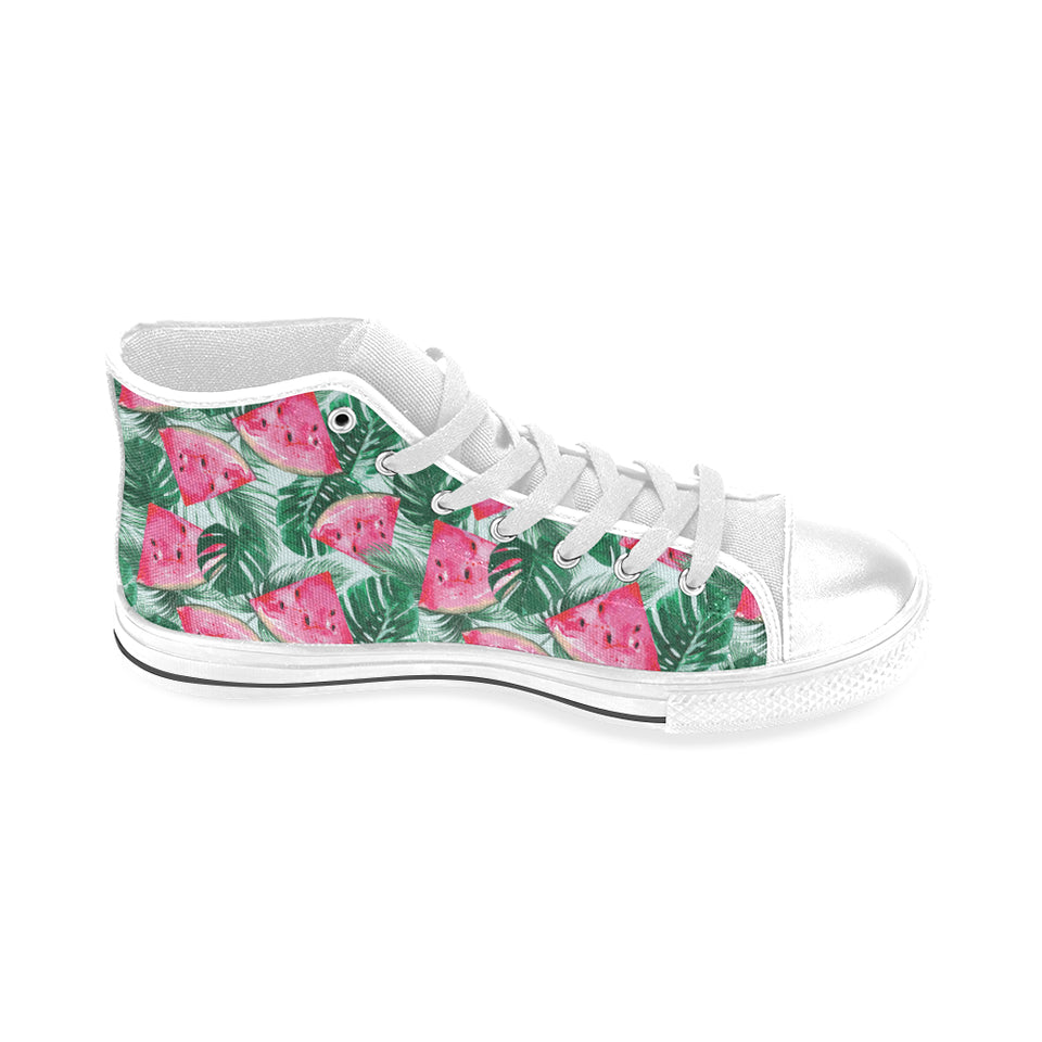 Watermelons tropical palm leaves pattern Men's High Top Canvas Shoes White