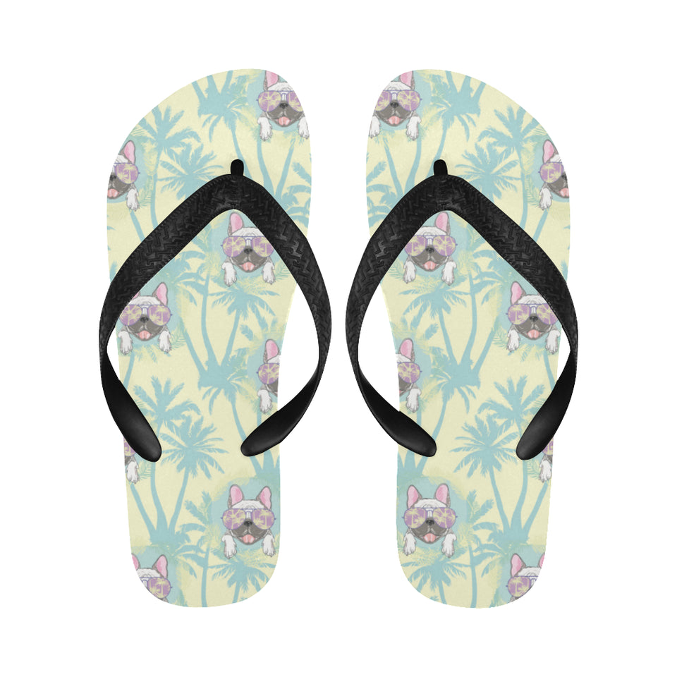 French bulldog hawaii blackground Unisex Flip Flops