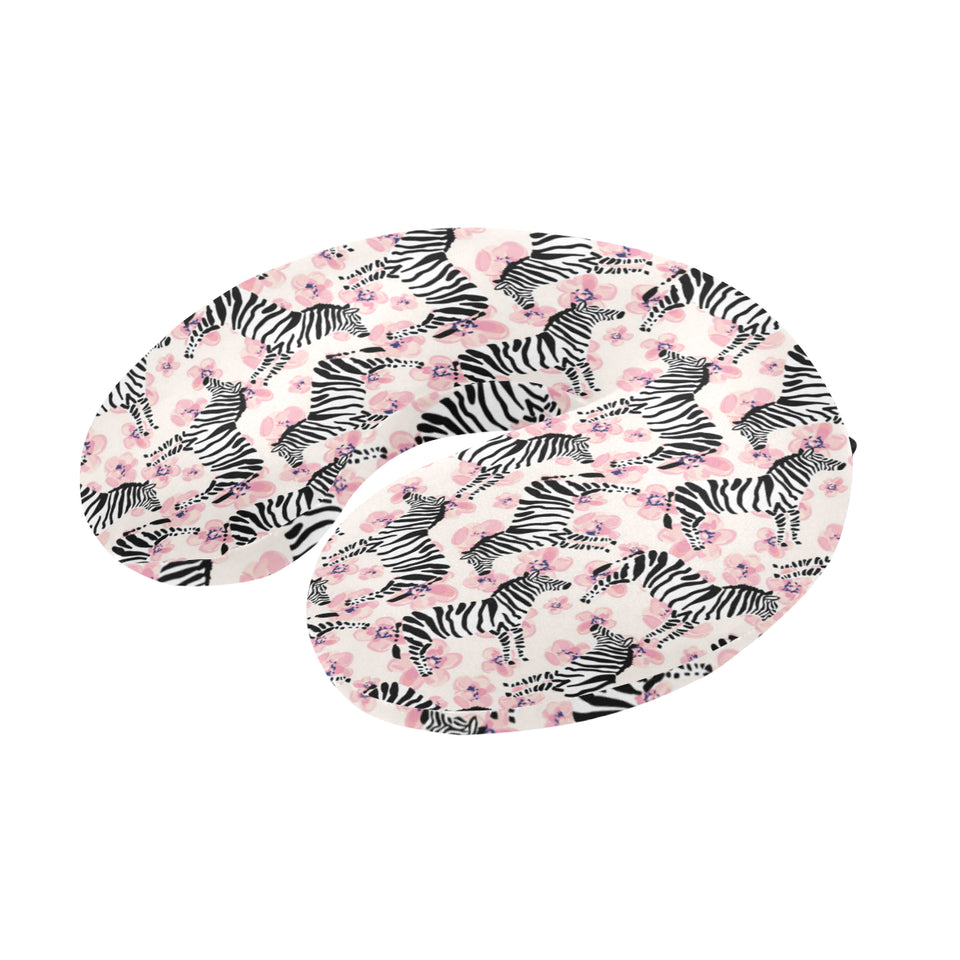 Zebra pink flower background U-Shaped Travel Neck Pillow