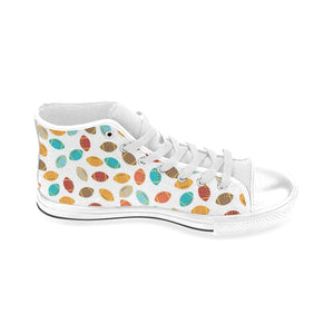 Colorful american football ball pattern Men's High Top Canvas Shoes White