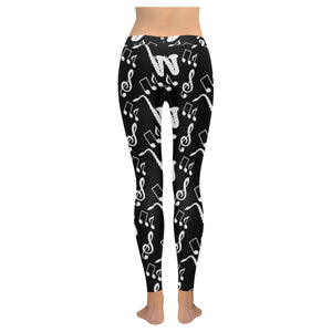 Saxophone music notes treble clef black white them Women's Legging Fulfilled In US