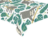 Cute sloths tropical palm leaves white background Tablecloth