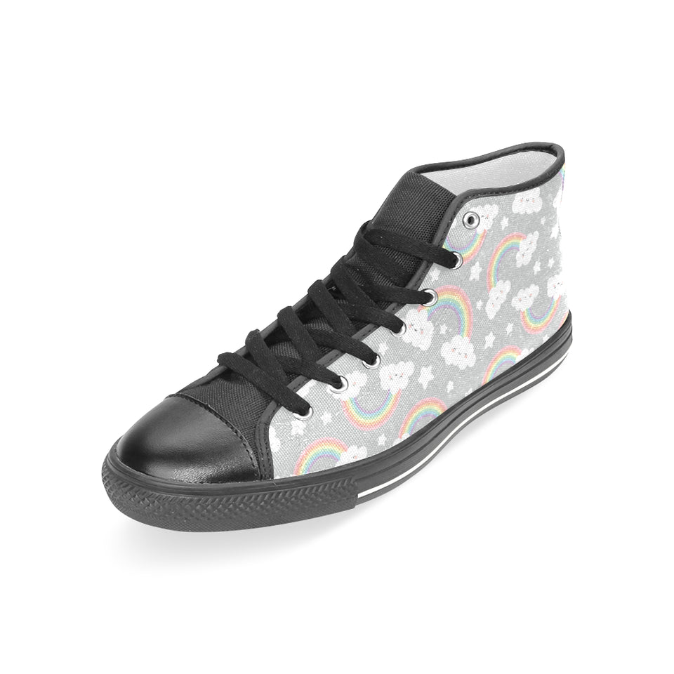 Cute rainbow clound star pattern Women's High Top Canvas Shoes Black