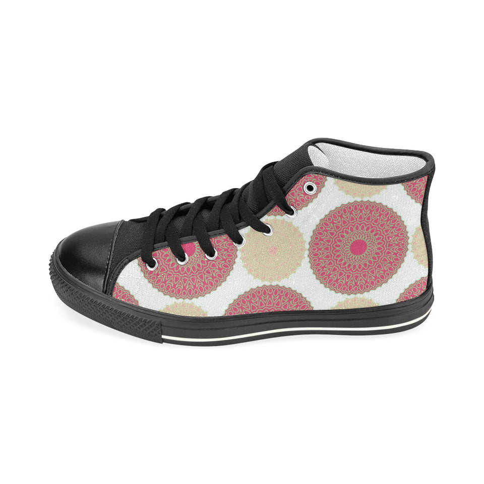 Circle indian pattern Women's High Top Canvas Shoes Black
