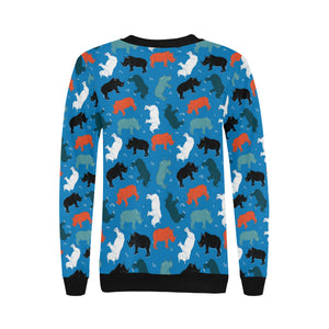Colorful rhino pattern Women's Crew Neck Sweatshirt