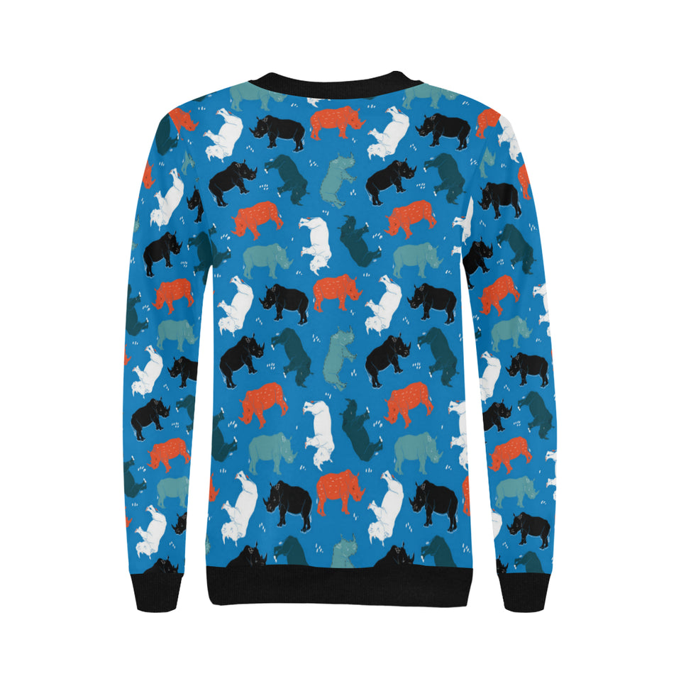 Colorful rhino pattern Women's Crew Neck Sweatshirt
