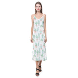 Pastel color cactus pattern V-Neck Open Fork Long Dress