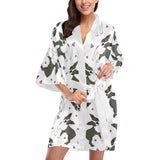 Boston terrier dog hearts vector pattern Women's Short Kimono Robe