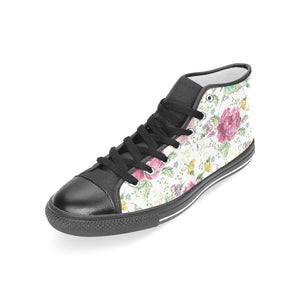 Hand drawn butterfly rose Women's High Top Canvas Shoes Black