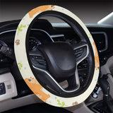 Cute brown pomeranian paw leave bone pattern Car Steering Wheel Cover