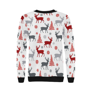 Deer tree snowflakes chrismas pattern Women's Crew Neck Sweatshirt