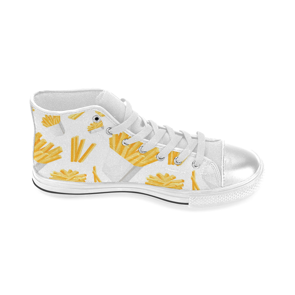 French fries white paper box pattern Women's High Top Canvas Shoes White