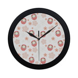 Daruma japanese wooden doll cherry blossom flower Elegant Black Wall Clock