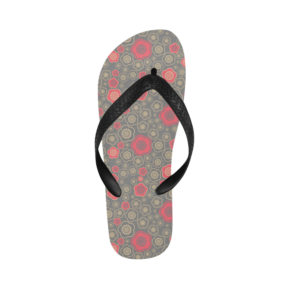 Red gold Sakura cherry blossom gray background Unisex Flip Flops