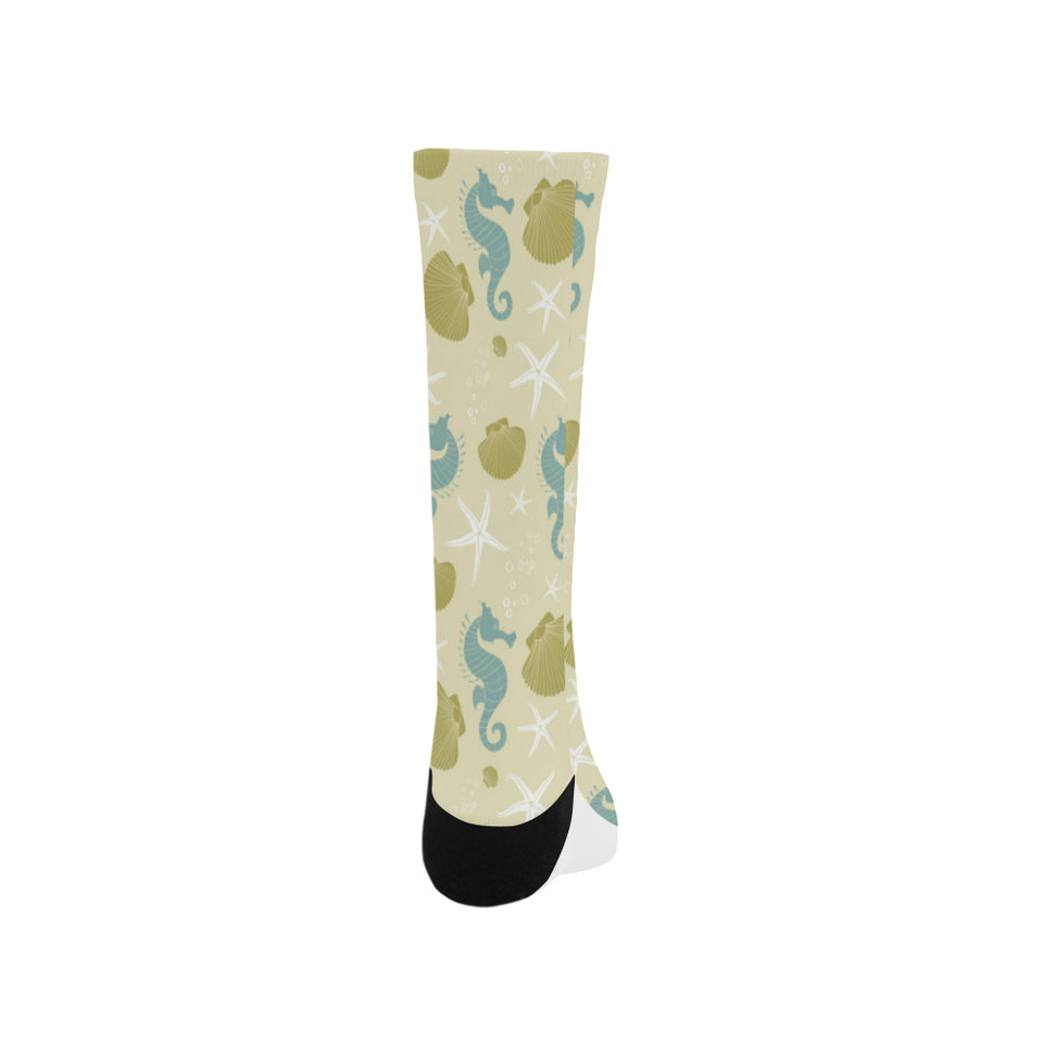 Seahorse shell starfish pattern background Crew Socks
