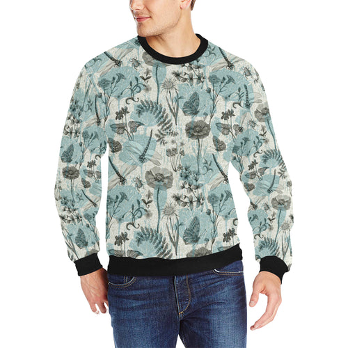 Dragonfly Butterfly Plants insect flower vintage s Men's Crew Neck Sweatshirt