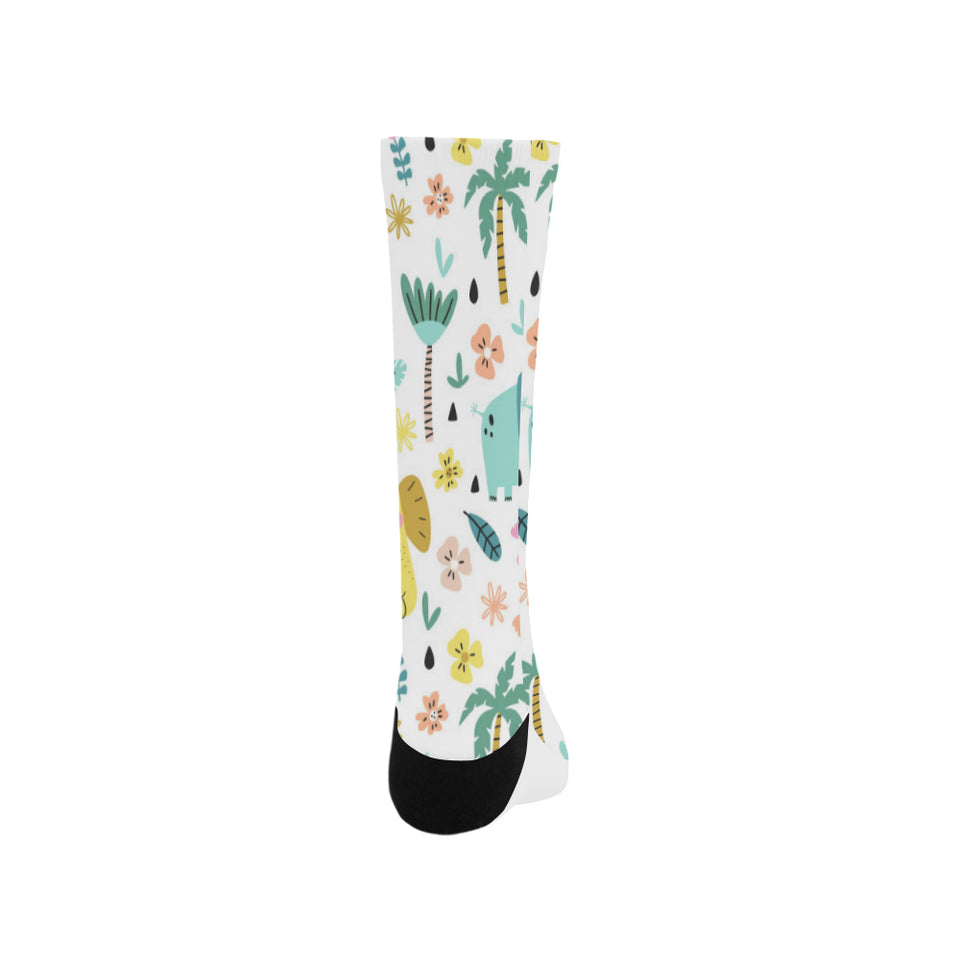 Cute elephants palm tree flower butterfly pattern Crew Socks