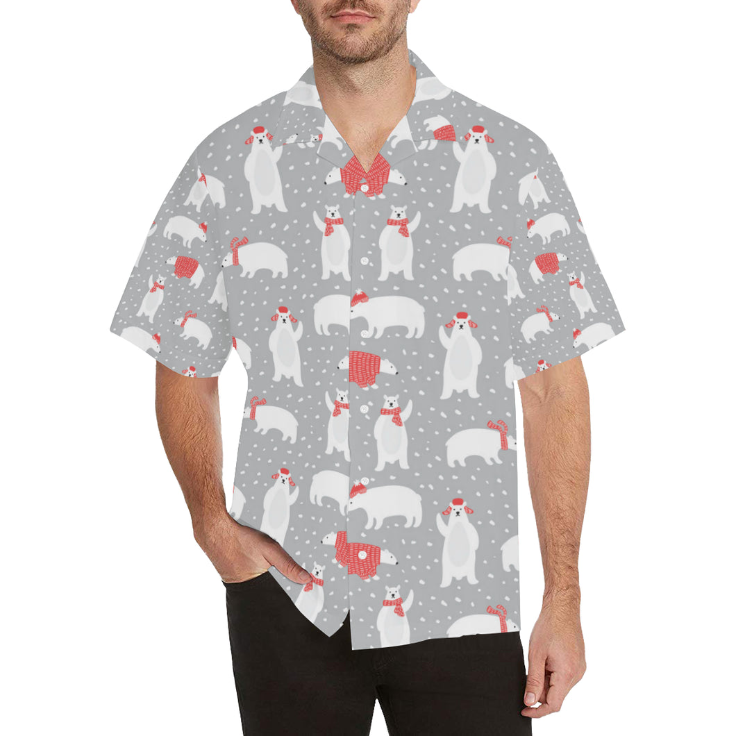Cute polar bear christmas snow pattern Men's All Over Print Hawaiian Shirt
