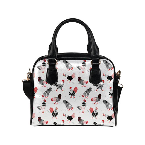 Cool rooster chicken cock floral ornament backgrou Shoulder Handbag