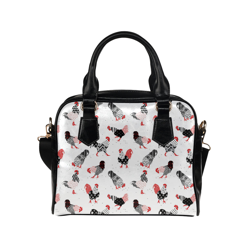 Cool rooster chicken cock floral ornament backgrou Shoulder Handbag