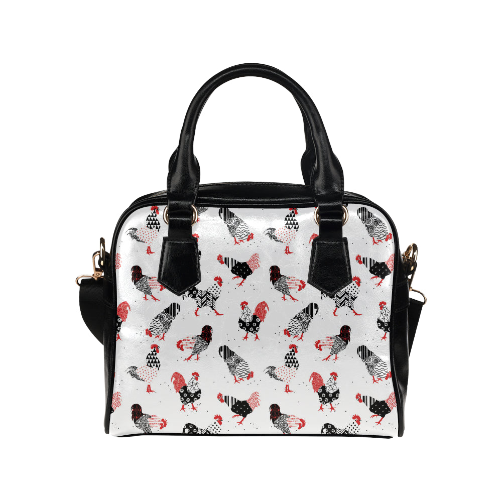 Cool rooster chicken cock floral ornament backgrou Shoulder Handbag