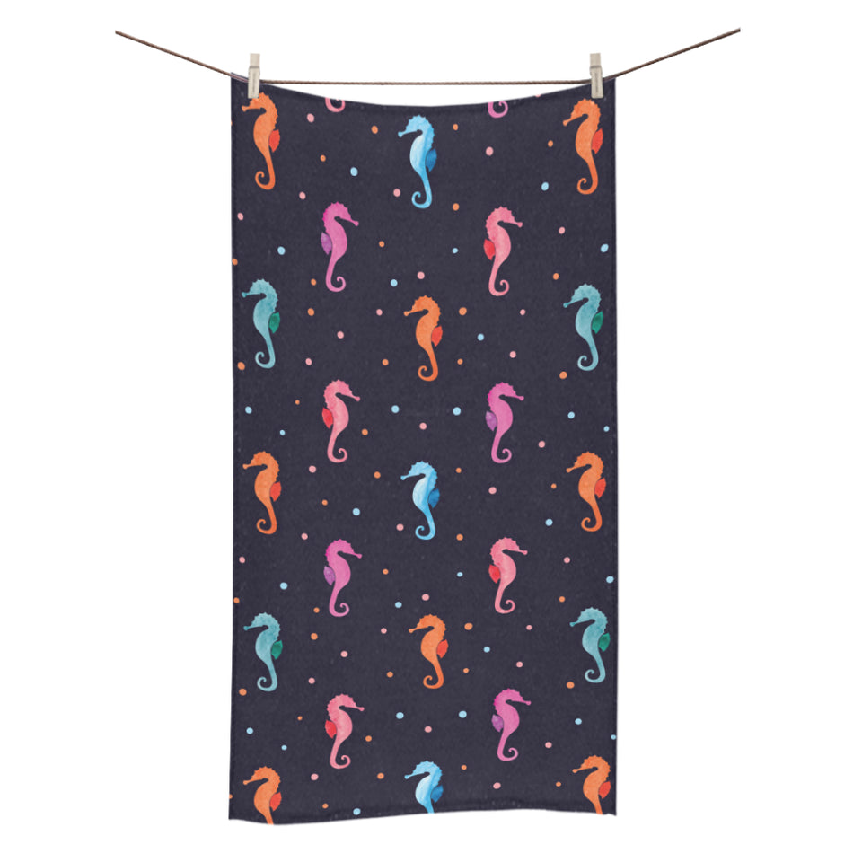Watercolor colorful seahorse pattern Bath Towel
