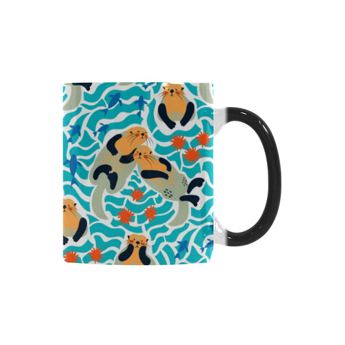 Cute sea otters fishe sea urchin pattern Morphing Mug Heat Changing Mug