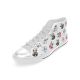 French bulldog cup paw pattern Men's High Top Canvas Shoes White